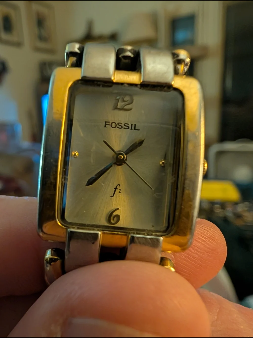 Fossil F2 Two-Tone Women's Rectangle Bracelet Watch Silver & Gold Brand New Batt